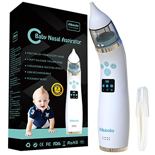 Aspirador Nasal Eléctrico Recargable USB para Bebés - Limpiador de Nariz para Recién Nacidos y Niños con 4 Puntas (2 Tamaños Diferentes) y 3 Fuerzas de Succión Ajustables - Música Maravillosa