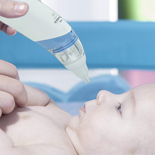 Aspirador nasal para bebés Little Martin's Drawer – Aspirador de mocos seguro, rápido e higiénico para recién nacidos y niños pequeños - Incluye un limpiador de nariz con batería y clíper para bebés con lupa de bonificación gratis (Azul)