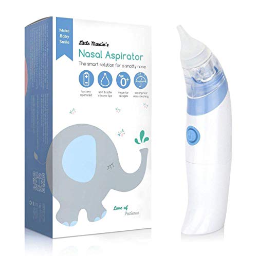 Aspirador nasal para bebés Little Martin's Drawer – Aspirador de mocos seguro, rápido e higiénico para recién nacidos y niños pequeños - Incluye un limpiador de nariz con batería y clíper para bebés con lupa de bonificación gratis (Azul)