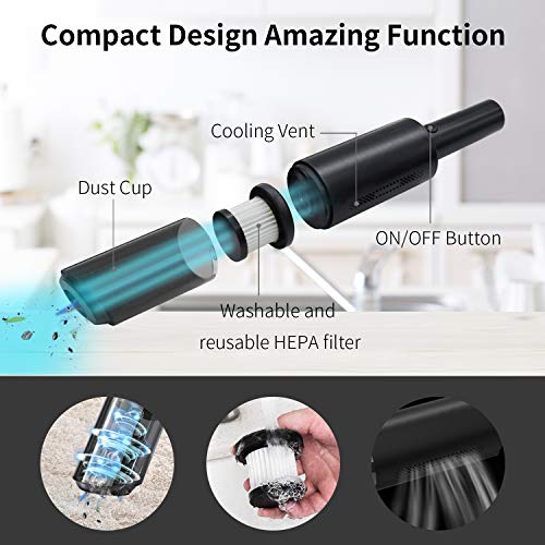 Aspiradora de Mano, 6000PA Aspirador de Mano Sin Cable Puede Purificar el Aire, 25 Minutos de Duración de la Batería Aspirador Coche, Filtro HEAP Reutilizable, Adecuado Para el Hogar, la Oficina, Auto