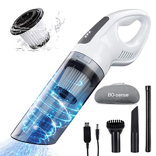 Aspiradora de mano inalámbrica, recargable, portátil, inalámbrica, con potente succión y filtro de acero lavable con agua, 120 W inalámbrico con batería de 2200 mAh para el hogar, el automóvil