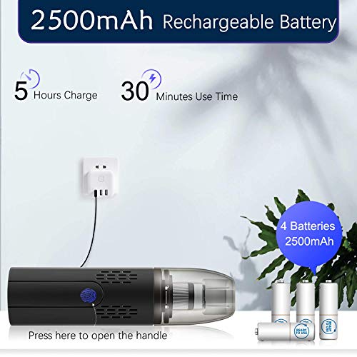 Aspiradora de Mano sin Cable 2500mAh 450g Mini Aspirador de Mano Potente HEPA con Filtro Lavable, Batería Recargable, Asa Plegable Aspiradora de Coche sin bolsa Inalámbrico para el Hogar y el Coche