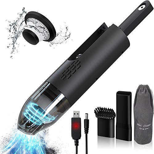 Aspiradora de Mano sin Cable 2500mAh 450g Mini Aspirador de Mano Potente HEPA con Filtro Lavable, Batería Recargable, Asa Plegable Aspiradora de Coche sin bolsa Inalámbrico para el Hogar y el Coche