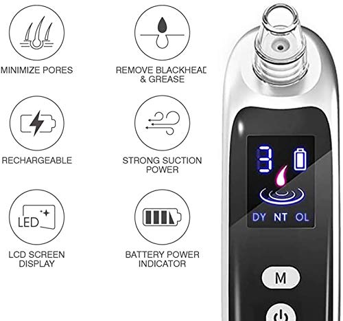 Aspiradora para Eliminar Espinillas de Prechkle - Dispositivo Eléctrico de Eliminación de Comedones, Herramienta para Espinillas Recargable USB con 6 Cabezales de Succión y Pantalla LED