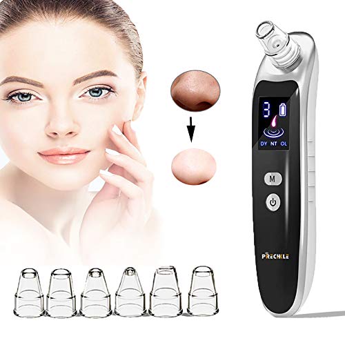 Aspiradora para Eliminar Espinillas de Prechkle - Dispositivo Eléctrico de Eliminación de Comedones, Herramienta para Espinillas Recargable USB con 6 Cabezales de Succión y Pantalla LED