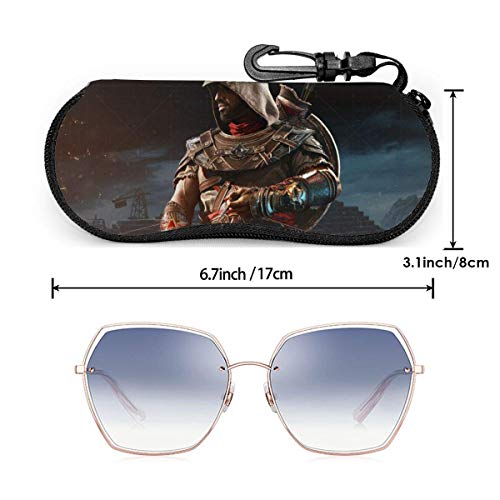 Assassin's Creed Estuche para gafas Gafas de sol Estuche protector para anteojos Conjunto portátil Cremallera de viaje Estuche para gafas de neopreno suave Estuche con clip para cinturón.