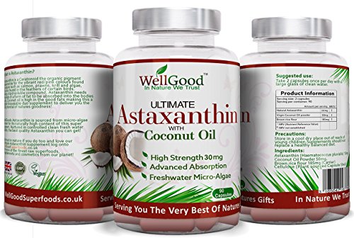 Astaxantina natural 30mg con aceite de coco - vegano 90 cápsulas - fuerza mayor - las naturalezas más potente antioxidante! -Ambiente vegana/vegetariana - por WellGood