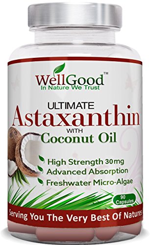 Astaxantina natural 30mg con aceite de coco - vegano 90 cápsulas - fuerza mayor - las naturalezas más potente antioxidante! -Ambiente vegana/vegetariana - por WellGood