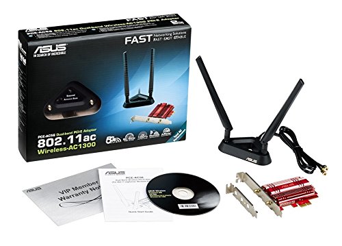 ASUS PCE-AC56 - Adaptador PCI Express AC1300 (Doble banda, 2T2R, base externa con antenas, disipador pasivo rojo)