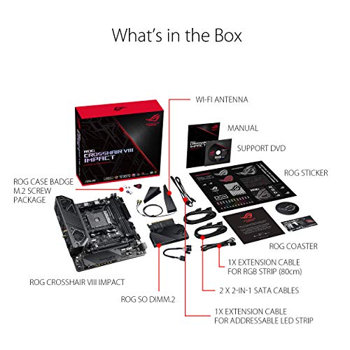 ASUS ROG Crosshair VIII Impact - Placa base Gaming mini-DTX AMD AM4 X570 con tarjeta SO-DIMM.2 (dos M.2), Wi-Fi 6, PCIe 4.0, sonido SupremeFX, iluminación Aura Sync RGB, SATA 6 Gb/s y USB 3.2 Gen. 2
