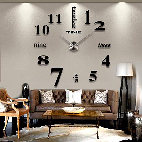 Asvert RReloj Pared Adhesivo 3D Silencioso DIY de Material Acrílico con Números Adhesivos (Efecto de Espejo) y Agujas EVA para Decoración de Hogar (Estilo 2)