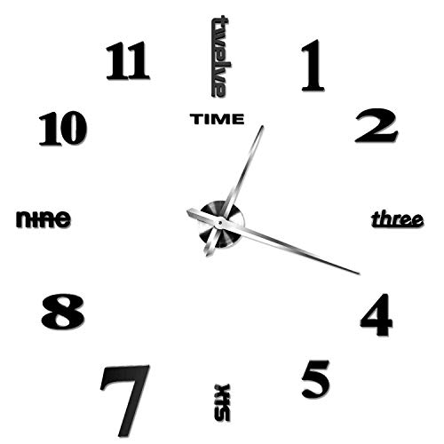 Asvert RReloj Pared Adhesivo 3D Silencioso DIY de Material Acrílico con Números Adhesivos (Efecto de Espejo) y Agujas EVA para Decoración de Hogar (Estilo 2)