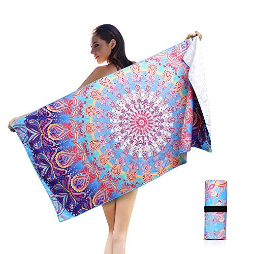 AtailorBird Toalla de Playa de Microfibra, 150 * 75cm Toalla de Piscina Grande Mandala Esterilla de Yoga, Seque Rápidamente, Absorbente,Prevención de Arena para Viaje, Picnic(Patrón 1)