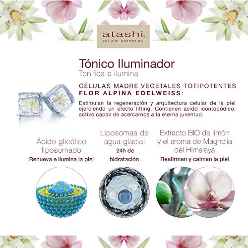Atashi Firmeza y Luminosidad - Tónico Facial | Refresca, Purifica y Hidrata Piel | Minimiza Poros | Con Ácido Glicólico | Liposomas de Agua Glacial | Apto Para Todo Tipo de Pieles - 250ml