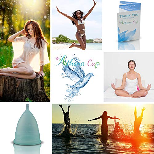Athena Copa Menstrual – La copa menstrual más recomendada - Incluye una bolsa de regalo - Talla 2, Azul transparente - ¡Ausencia de pérdidas garantizada!