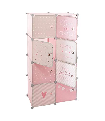 Atmosphera - Armario con almacenamiento y barra modulable para habitación infantil, 124 cm de altura, color rosa