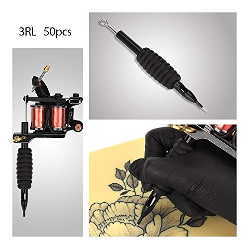 ATOMUS 50pcs Tattoo Tips Grip Kit 19mm 3RL Disposable Tattoo Needles and Silicone Tubes Grip Kit Professional Permanent Makeup Beauty Tool