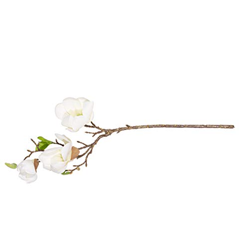 Aufora Magnolia - Tallo de Flores Artificiales, 50 cm de Alto, pequeño, Color Blanco, 53 cm