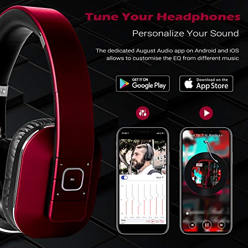 August EP650–Auriculares Bluetooth Inalámbrico–Auriculares Diadema Casco Plegable-Sonido Estéreo Bass Rich-Auriculares Orejeras Cómodas con NFC y aptX,Color Rojo