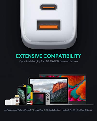 AUKEY Omnia USB C Cargador 65W de Red con GaNFast Tech & Detección Dinámica, PD Cargador Móvil con Power Delivery 3.0 para 13''MacBook Pro, iPad Pro, iPhone SE, Google Pixel 4, Nintendo Switch, LG, HP