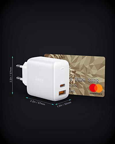 AUKEY Omnia USB C Cargador 65W de Red con GaNFast Tech & Detección Dinámica, PD Cargador Móvil con Power Delivery 3.0 para 13''MacBook Pro, iPad Pro, iPhone SE, Google Pixel 4, Nintendo Switch, LG, HP