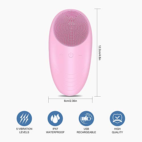 AUKUYEE Limpiador Facial Silicona Cepillo de Limpieza Facial para Masajear y Dar Cremas y Tratamientos Faciales 5 Velocidades Impermeable masajeador