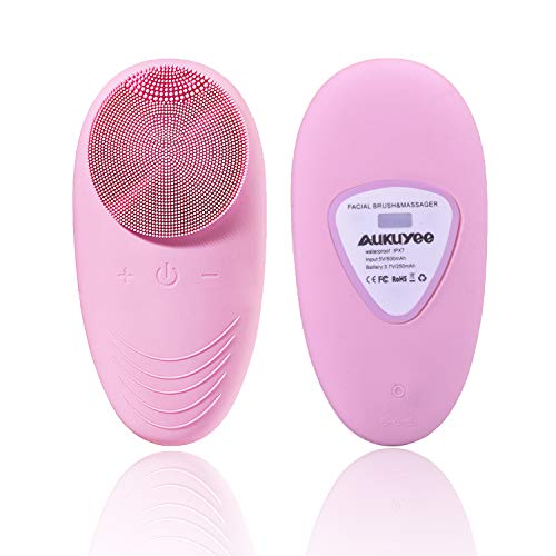 AUKUYEE Limpiador Facial Silicona Cepillo de Limpieza Facial para Masajear y Dar Cremas y Tratamientos Faciales 5 Velocidades Impermeable masajeador
