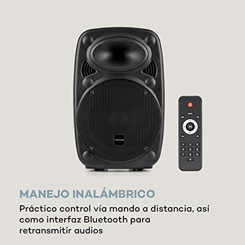 auna Streetstar 2.0 - Equipo PA portátil, Altavoz DJ, Bluetooth, Puerto USB, SD, MP3, AUX, Batería 3 Ah, LED, 2 micrófonos UHF, Mando a Distancia, Subwoofer 12" (30,5 cm), Potencia 800 W, Negro