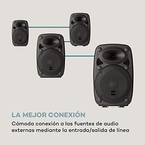 auna Streetstar 2.0 - Equipo PA portátil, Altavoz DJ, Bluetooth, Puerto USB, SD, MP3, AUX, Batería 3 Ah, LED, 2 micrófonos UHF, Mando a Distancia, Subwoofer 12" (30,5 cm), Potencia 800 W, Negro