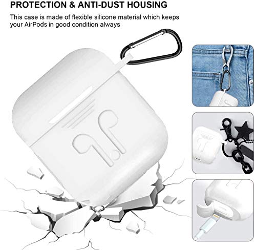 AUNEK - Funda de Silicona para AirPods, 9 en 1, con Enganche, Llavero, Correa, Ganchos para los oídos, Bolsa de Almacenamiento Suave para AirPods
