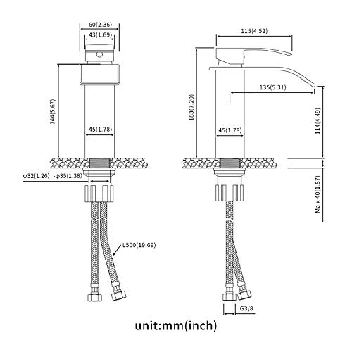 Auralum - Grifo Lavabo Cascada Negro Práctico Moderno Grifos Cascada de Baño Cuadrado Mezclador Grifo de Lavabo Latón Monomando
