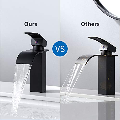 Auralum - Grifo Lavabo Cascada Negro Práctico Moderno Grifos Cascada de Baño Cuadrado Mezclador Grifo de Lavabo Latón Monomando