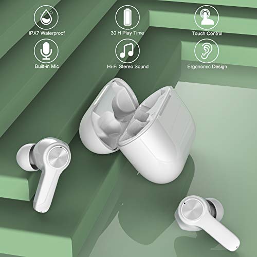 Auriculares Bluetooth 5.0 Inalámbricos Auriculares en la Oreja, 30H Playtime TWS In-Ear Estéreo Auriculares Deportivos con Hi-Fi Estéreo, con Caja de Carga y Micrófono Integrado, Control Tactil