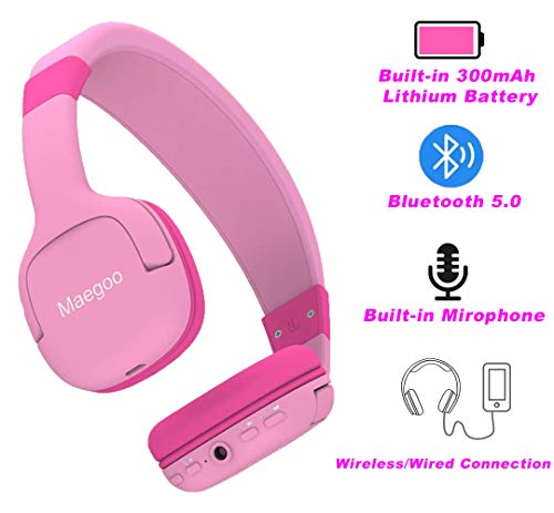 Auriculares Bluetooth para Niños, Maegoo Inalámbricos Auriculares Niños con 85dB de Volumen Limitado, Auriculares con Micrófono para Niñas Niños Viajar la Escuela Android iPhone iPad Tablets PC