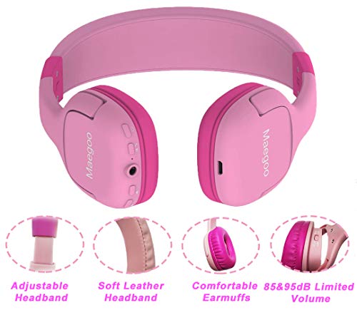 Auriculares Bluetooth para Niños, Maegoo Inalámbricos Auriculares Niños con 85dB de Volumen Limitado, Auriculares con Micrófono para Niñas Niños Viajar la Escuela Android iPhone iPad Tablets PC