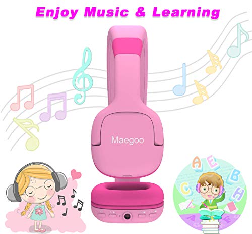 Auriculares Bluetooth para Niños, Maegoo Inalámbricos Auriculares Niños con 85dB de Volumen Limitado, Auriculares con Micrófono para Niñas Niños Viajar la Escuela Android iPhone iPad Tablets PC