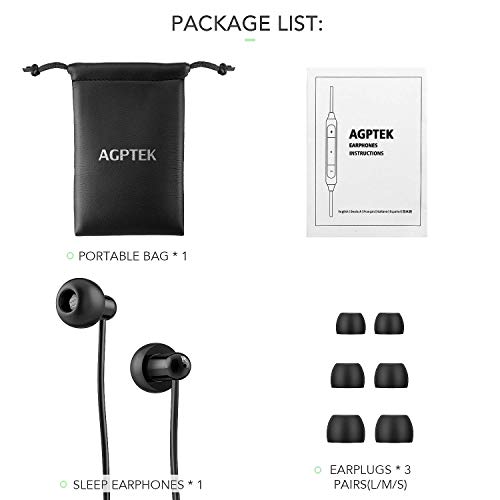Auriculares In-Ear para Dormir, AGPTEK Cascos con Micrófono y Cable Control Sonido Estéreo 3.5mm para Dormir, Deportes, Viajes, Meditación y Relajación, Negro (AGPTEK ZP04)