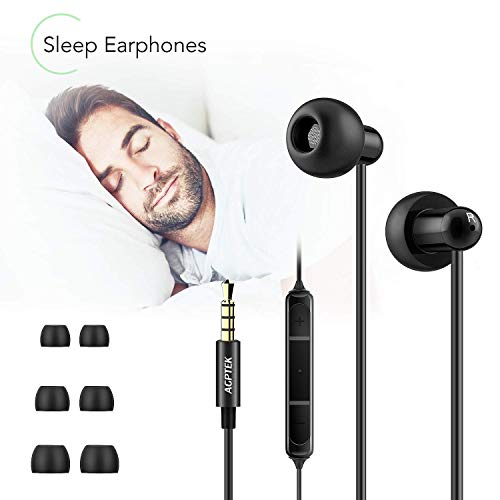 Auriculares In-Ear para Dormir, AGPTEK Cascos con Micrófono y Cable Control Sonido Estéreo 3.5mm para Dormir, Deportes, Viajes, Meditación y Relajación, Negro (AGPTEK ZP04)