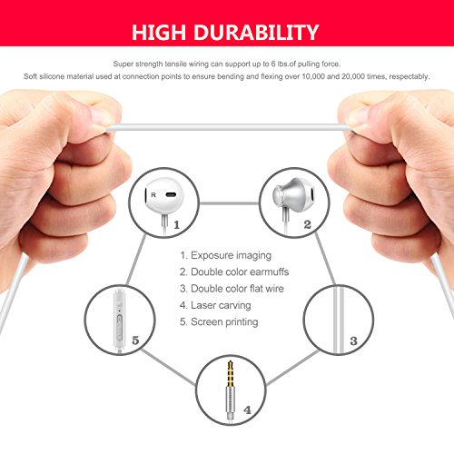 Auriculares,Auriculares con micrófono, Sistema de cancelación de Ruido y Sonido Envolvente. Compatibles con iOS Sistema,Samsung,Android y PC (Blanco)