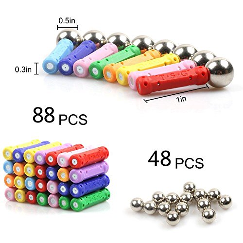 Ausear 136 Piezas Magnetic Sticks Building Block Toys, Children Intelligence Juguetes de Aprendizaje y Brain Training Set para Adultos y niños (Mayores de 6 años)