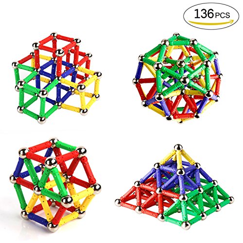 Ausear 136 Piezas Magnetic Sticks Building Block Toys, Children Intelligence Juguetes de Aprendizaje y Brain Training Set para Adultos y niños (Mayores de 6 años)