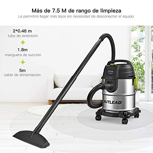 AUTLEAD Aspirador Seco Húmedo, 1000W 20 L Aspirador de usos múltiples de Acero Inoxidable, Aspirador doméstico con función de soplado, Silenciador -WD02A