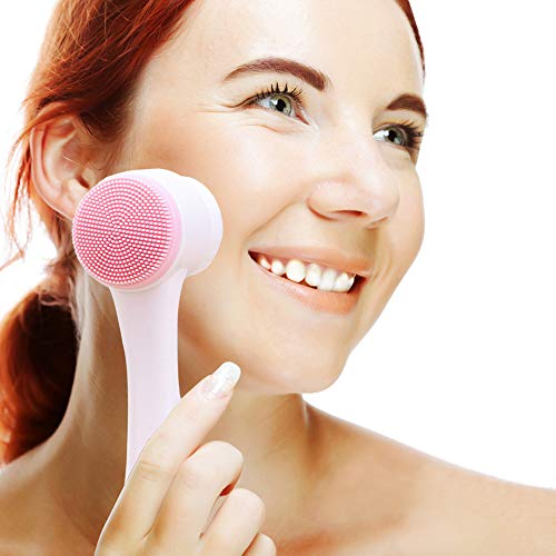 auvstar Cepillo de limpieza facial, Cepillo para lavar la cara, para limpieza profunda exfoliación manual ultrasuave de los poros de masaje para todos los tipos de piel (Rosa)