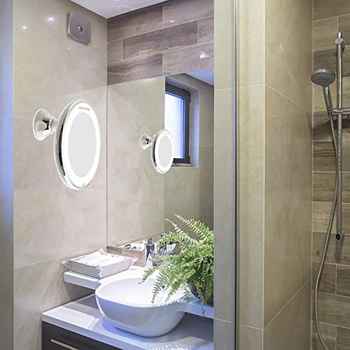 Auxmir Espejo Maquillaje con Luz LED 7X de Aumento Espejo Cosmético Luminoso con Ventosa Fuerte, Espejo de Mesa y para Pared, 360° de Rotación, Blanco