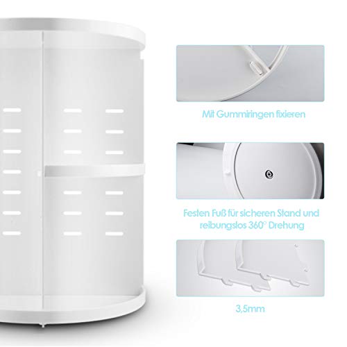 Auxmir Organizador de Maquillaje de Rotación 360°, Organizador Cosmético de Belleza Ajustable, Caja Cosmética de Maquillaje Para Tocador, Baño, Dormitorio, Blanco