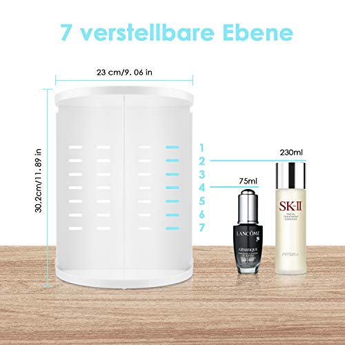 Auxmir Organizador de Maquillaje de Rotación 360°, Organizador Cosmético de Belleza Ajustable, Caja Cosmética de Maquillaje Para Tocador, Baño, Dormitorio, Blanco