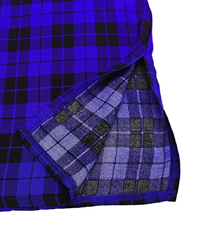 Auxo Camisa de Mujer Camiseta de Cuadros de Manga Larga Escote con Cordones Mini Vestido Sexy Blusa de Gran tamaño Top Cuello de Pico Azul XXL