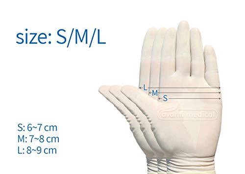 Avanti - Guantes Desechables Latex 100 Unedades | Guantes Quirurgicos | Guantes Latex Con Polvo Para Exámenes, Limpieza, Trabajo| Talla S | Adultos y Niños. Apto Para Ambas Manos