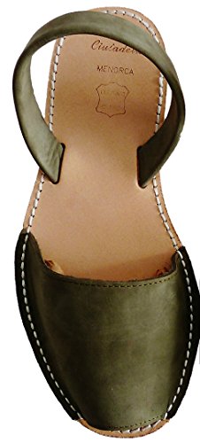 Avarcas menorquínas con tacón/cuña de 4,8 cm, Piel, Abarcas, Albarcas, Sandalias … (39, Verde Kaki Nobuck)