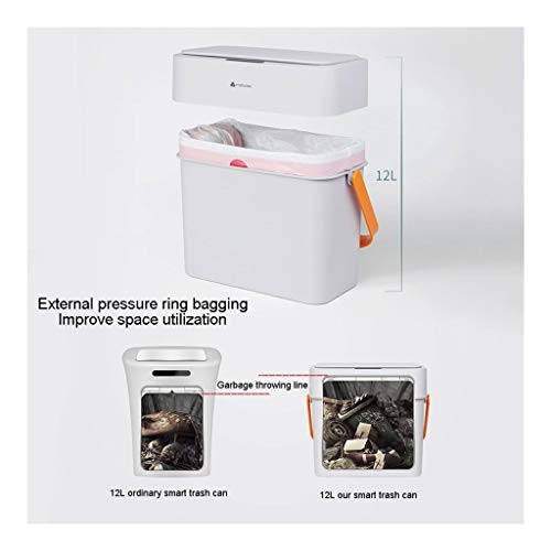 Aveo La Basura Moderna Puede, automático sin Contacto de Sensor de Movimiento infrarrojo Cubo de Basura, for la Cocina y de Oficina Inicio Papelera (Color : White, tamaño : 12L)